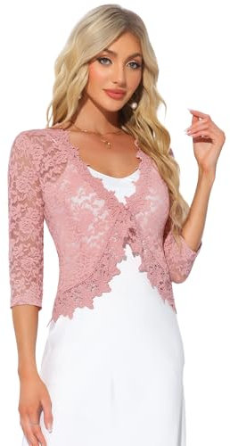 Allegra K Donna Coprispalle in Pizzo Elegante Cardigan con Maniche A 3/4 Trasparente Bolero per Festa di Halloween Rosa S