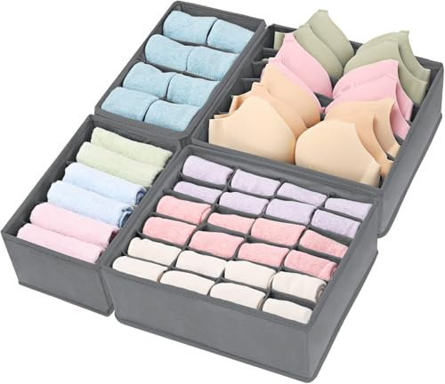 Ltstor Organizador de armario de 4 piezas, organizador de cajones de tela plegable, separador de ropa interior, se utiliza para guardar ropa interior, calcetines y corbatas