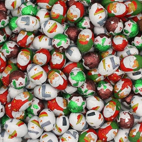 Christmas Chocolates Foil Mix - Chocolate Santas, Snowmen & Puddings - Solid Chirstmas Chocolate Balls - Christmas Santa Chocolate - For Table Decoration & Stocking Fillers (500g)