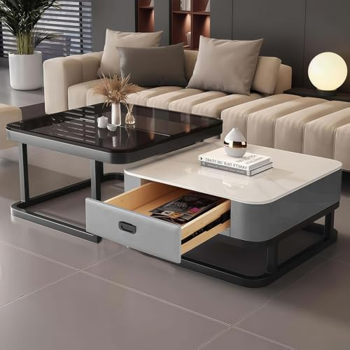 AMZSEW Nesting Coffee Table Set of 2,Wooden Nest of Tables with Storage Drawers, Side Table for Living Room, Multi-Functional Side Table with Metal Frame, /Living Room (Square gray)