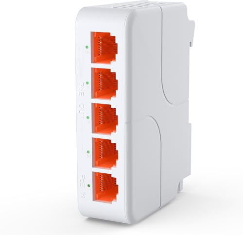 5-Port PoE Extender Gigabit mit 1 PoE in und 4 PoE Out, 5-Kanal PoE Repeater mit 1000 Mbps, kompatibel mit IEEE802.3af/at/bt, Erweiterte 100m (328ft) Übertragung, VLAN, Wand und DIN-Schienenmontage