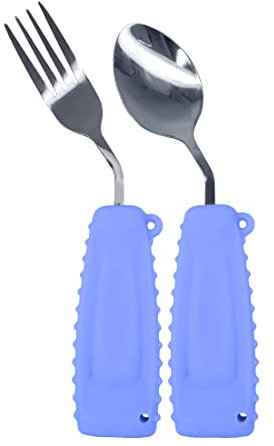 Ehucon Easy Grip Cutlery Set,Adaptive Curved Angled Spoon and Fork Set for Tremors Limited or Elderly,Weighted Utensil Cutlery with Non-Slip Handle (Purple, Right Hand)