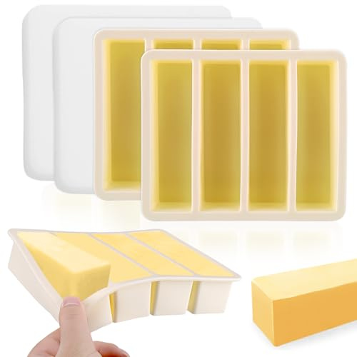 Palksky Stampi per burro in silicone con coperchio, confezione da 2 stampi per burro fatto in casa, vassoio antiaderente per burro, grande cavità, stampi in silicone per torte, barrette energetiche
