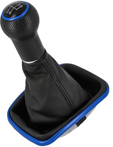 Schaltknauf + Schaltsack Set 5 Gang passend für VW Golf 4, 1997-2006, Plug & Play, Auto Schalthebel Schaltmanschette, mit Rahmen, schwarz - blau