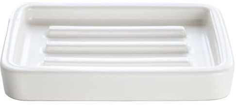 Matte Ceramic Soap Dish with Raised Ridges, Rectangle Bar Soap Holder for Bathroom Counter, Shower and Kitchen Sink, White