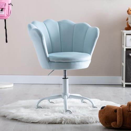 Ya-Home Drehstuhl Kinder Samt Schreibtischstuhl höhenverstellbar Blütenblatt Design gepolsterter Stuhl Bürostuhl für Jungen und Mädchen,Blau