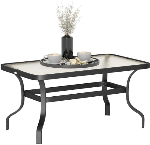 Outsunny Table Basse de Jardin Table d'appoint de Patio rectangulaire avec Plateau en Verre trempé Design à ondulations, pour extérieur, terrasse, Balcon, 95 x 55 x 46 cm, Noir