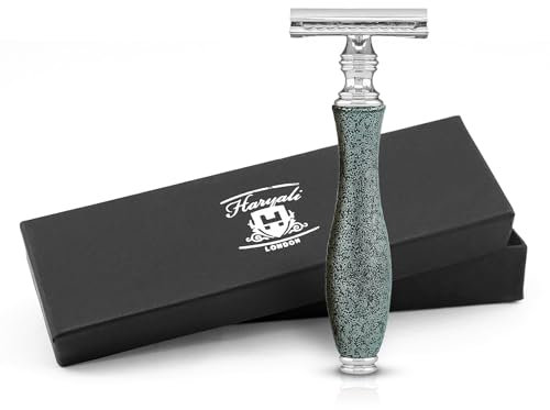 Haryali London Rasierhobel mit Doppelklinge für Damen und Herren – Metallischer Rasierhobel mit Doppelklinge – Geprägtes Design – Wiederverwendbarer Rasierer – Grau – Passend für alle DE-Klingen