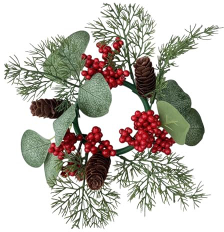 OUNONA Künstliche Kerzengirlande Roter Beerenkranz Künstlicher Tafelaufsatz Eukalyptuskranz Beeren Schrankkränze Zapfen Tisch Weihnachtskranz Traditionelle Kranzdekoration