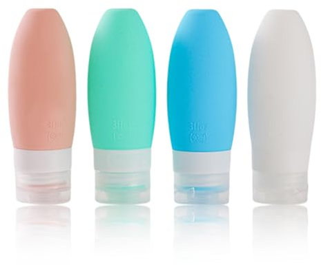 90ml Silicone Travel Bottle for Toiletries,4 Pcs PortableTravel Containers Travel Silicone Toiletries,Refillable Squeezable Containers,Leak Proof,for Lotion Liquid Shampoo Conditioner and Cream