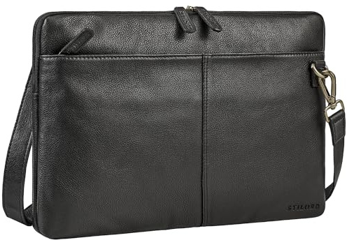 STILORD Graham Bolso Ordenador Portátil Piel 15.6 Pulgadas Delgada Funda Portatil Protectora Maletín de Cuero Fino Bolsa Bandolera con Correa Ajustable Asa Mujer Hombre Color:negro