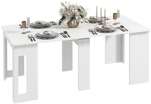 HOMCOM Table à Manger Pliante, Table Pliante Cuisine rectangulaire Extensible jusqu'à 6 Personnes, pour Petits espaces, Salle à Manger, Blanc
