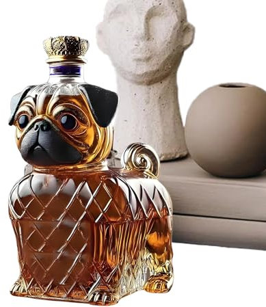 Whiskey Bottles, Bulldog Shape Empty Liquor Bottle, 300ml Decanter Dispenser Animal Statue Decorative for Kitchen Dining Room Restaurant Birthday Father Friends