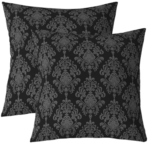 Homemissing Grau Damask Kissenbezüge 60x60cm Jacquard Vintage Blumen Dekokissen für Kinder Ultra Bohemia Boho exotische viktorianische Barock Kissenbezug Zimmer Dekor Dekokissen