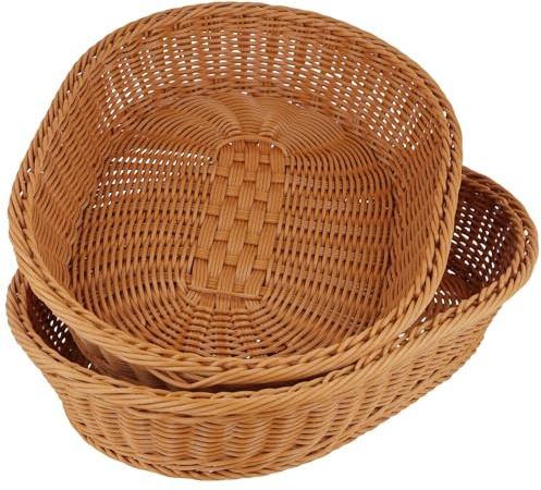 SYUTBOU 2 Stück Ovaler Brotkorb Geflochten, 40 x 30 x 8 cm Braun BrotköRbchen Oval, Kunststoff BröTchenkorb für Brötchen