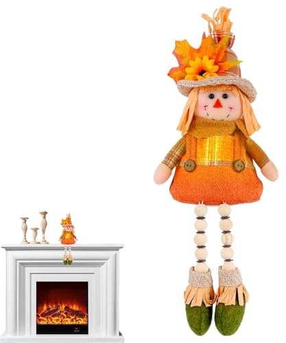 Yuemeuy Herbst Vogelscheuche Deko - 38 Zentimeter Leuchtende Herbst Ernte Deko | Figur für Thanksgiving Kaminsims Wohnzimmer | Nachttisch Schrank BücherSchminktisch