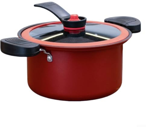 babominimer Kleiner Schnellkochtopf aus Edelstahl, 3,5 l, nicht innen, zum Schmoren, Dämpfen, langsames Garen, offene Flamme und mikrowellengeeignet, mit Glasdeckel, Rot (rot)