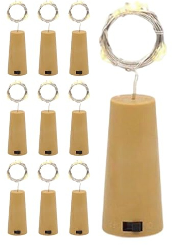 Lot de 10 bouchons lumineux en pour bouteille de vin, bouchon de bouteille à piles, lumière LED pour bouteilles de vin, liqueur