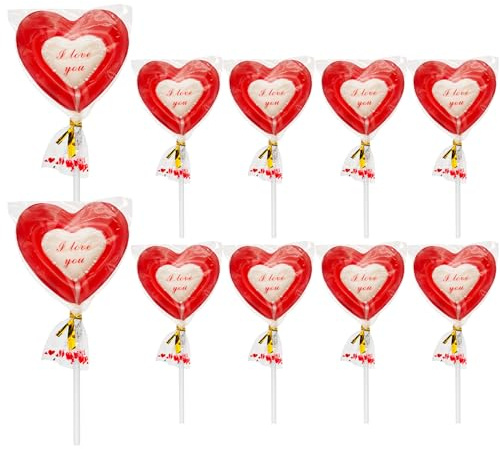 10 Stück Herzlollies Süssigkeiten, Herzbonbons, Lutscher in Herzform, Valentinstag Bonbons, Lolli als Tischdeko, Rote Lutscher für Hochzeit, Geburtstag, Muttertag, Kommunion, Gastgeschenke