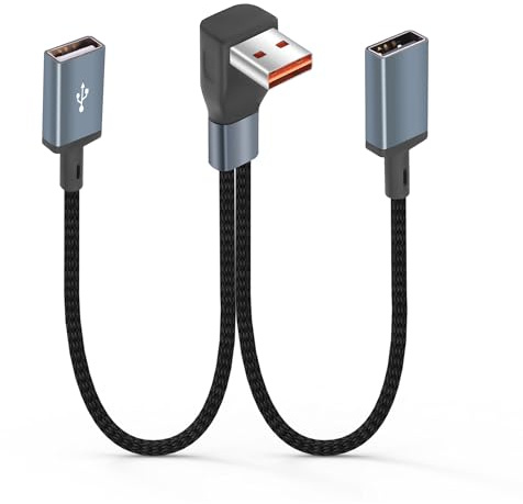 JSADZKJ 90 Degree USB Male to Double Female Y Cable,Dual USB Port Extender Hub,Data Charger Power Split,USB-A Y Splitter 1 in 2 Out for PC,Laptop,Laptop,Tablet,Car,Flash Drive,TV 20CM0.65FT