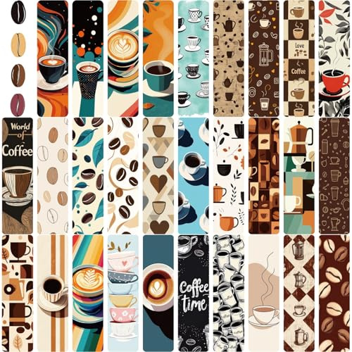 30 Pcs Coffee Lover Bookmarks for Teens Adults Class Aesthetic Bookmark Coffee Bookmark for School Office Students Teens Book Reading Lovers Classroom Gifts