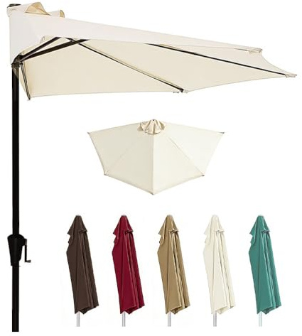 HOUKOIKBUG Semicircular Sombrilla De Pared De Jardín 300X150cm Sombrilla De Media Pantalla Sombrilla Terraza Exterior con Manivela Parasol Protección UV(Beige)