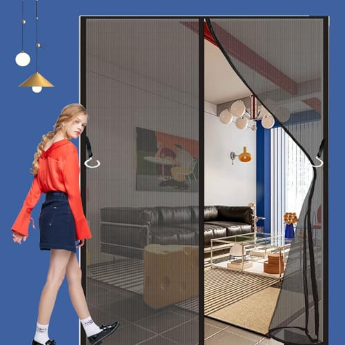 Zanzariera Magnetica per Porta 72 x 210 cm Rete Fine Anti Zanzarem, Facile da Installare Zanzariera Tenda Magnetica per Porte Finestre Balcone Soggiorno, Nero