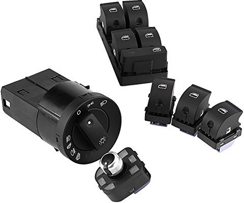 Qiilu 6pcs Kit de interruptor de control maestro de la ventana del espejo de la linterna del coche para A4 B6 B7 2002-2008