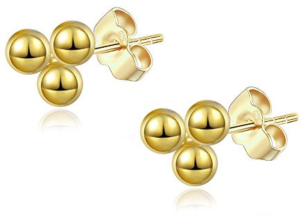 14 Karat vergoldete zierliche Ohrstecker mit Kugel, Trio-Kugel, Delta, Kreisscheibe und Herz, Edelstahl, keine Angabe