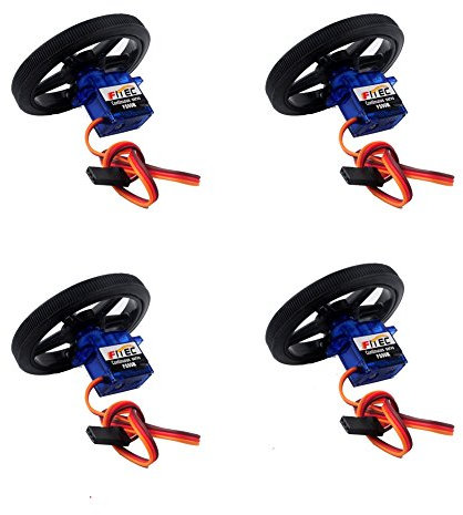 Geekstory Feetech FS90R Lot de 4 micro servomoteurs rotatifs à 360 degrés + roue de pneu RC pour Arduino Micro:bit