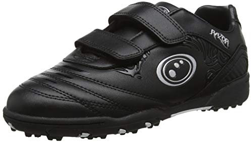 Optimum Unisex Kids' Razor Football Boots | Flat Moulded Turf Outsole | Easy Fastening Astro Trainers | PU Leather | Flexible & Comfortable Fit | Black/Silver | Size 9 (EU 27)