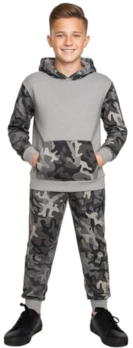 A2Z 4 Kids Boys Girls Camouflage Tracksuit Set Hoodie And Joggers - T.S Camo 604 Charcoal & Grey 9-10
