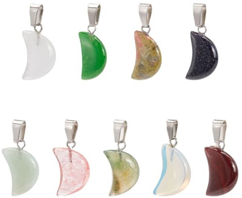 PandaHall Elite 9 Stücke Mond Form Stein Anhänger Chakra Perlen Kristall Quarz Edelstein Charme für Halskette Schmuck Machen