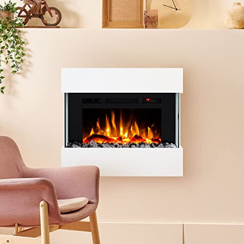 Noble Flame LIMA Wandkamin Elektro-Kamin - Elektroeinsatz PARIS 660 button – LED Flammeneffekt – Dekoholz Gluteffekt – schwarze Acrylsteine
