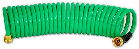 HoseCoil 3/8 inch ID Self Coiling Garden, RV, Marine Outdoor Water Hose (25' Green)