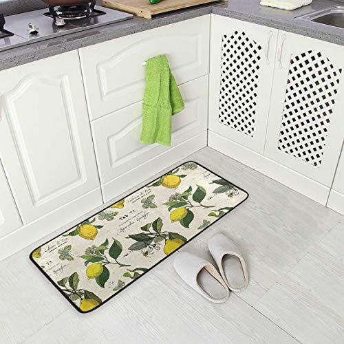 Küchenmatte Zitrone Und Schmetterlinge Vintage Muster rutschfeste Rückseite Fußmatte Boden Küche Teppiche Bad Läufer Matten Teppich, 99 X 50.8CM