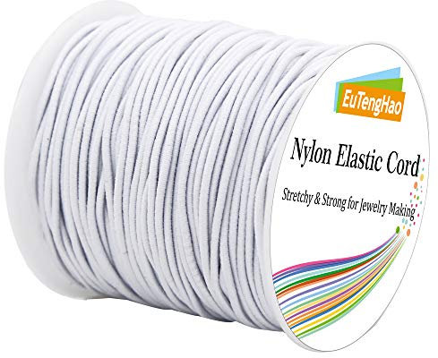 EuTengHao Cordon élastique en nylon de 1,5 mm pour bracelet - Cordon extensible en nylon satiné blanc - Cordon à tricoter à la main - Cordon de perles pour fabrication de bijoux (50 m/1,5 mm)