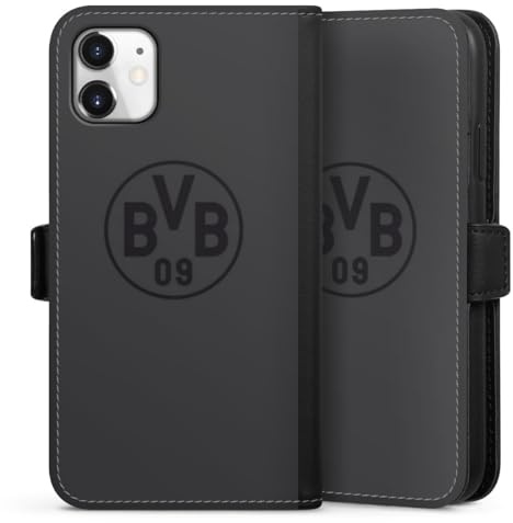 Klapphülle kompatibel mit Apple iPhone 11 Handyhülle aus Kunst Leder schwarz Flip Case Borussia Dortmund Logo BVB