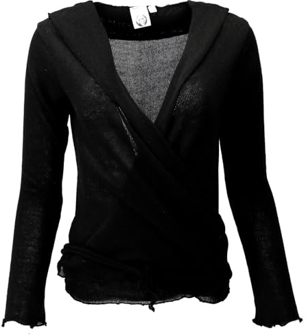 GURU SHOP Wickelshirt, Baumwollstrick Pullover, Wickeljacke, schwarz, L