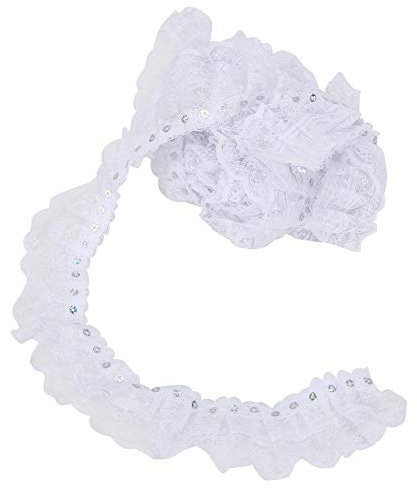 5 Yards mehrfarbige 45mm Spitzenband Druckpunkte Plissee Trim Mesh Spitzenband DIY Spitze Nähen Pailletten gestickt(Weiß)