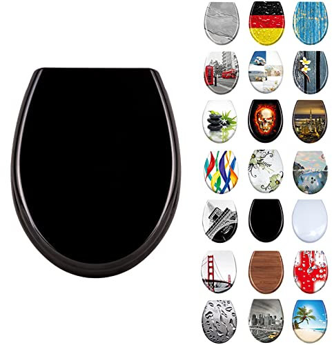 LARS360 Tapa de WC, Asiento Inodoro para Cualquier Modelo, Tapa de Inodoro con Cierra Suave y Lenta en Forma de Oval (Negro)