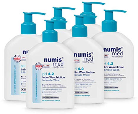 numis med Intim Waschlotion ph 4.2 6er Pack - Hautberuhigende Intimwaschlotion für sehr empfindliche & sensible Haut - Intim Lotion ohne Silikone, Parabene & Mineralöl - Intimpflege (6x 200 ml)