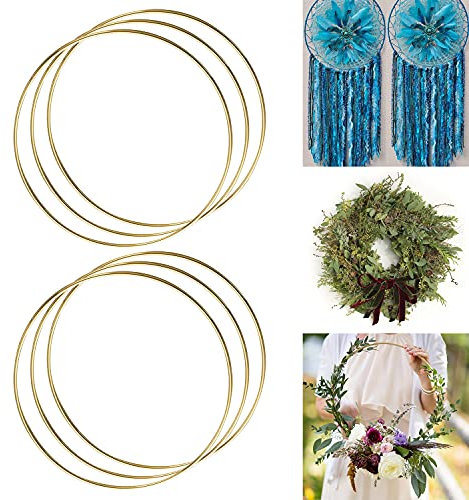 ALEMIN 6 Stück 20 cm Metallringe zum Basteln Gold aus 3 mm Metalldraht, Kranz Ringe Makramee Ringe, Traumfänger Ring, Hochzeitskranz, Wandbehänge Deko, Blumen Reifen
