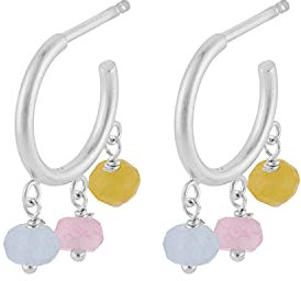 Pernille Corydon Ohrringe Silber Damen - Sunset Creolen mit Achat in Gelb, Rosa und Blau - 925 Sterling-Silber - 10 mm - E-087