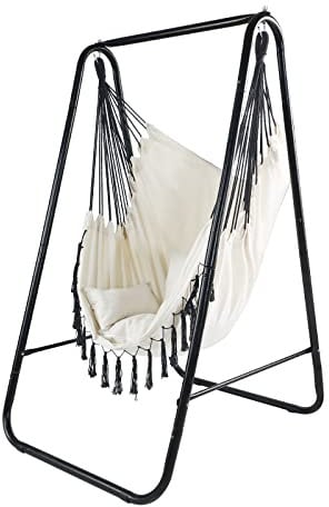 CCLIFE Hängesessel mit Gestell Kissen Hängeschaukel Hängestuhl Bis 100kg Indoor & Outdoor Garten Hängesitz