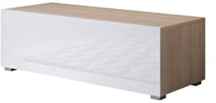 MB Muebles Bonitos, Meuble TV avec Pieds 2 cm Luke H1 pour Salon Moderne, Design Modulaire avec Porte Abattante, Mélamine Mate et Brillante, Sonoma et Blanc, 100x32x40 cm