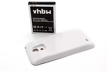 vhbw Akku kompatibel mit Samsung Galaxy GT-i9198, S4 Mini Handy Smartphone Telefon (3800mAh, 3,8V, Li-Ion) + Gehäuserückdeckel (weiß)