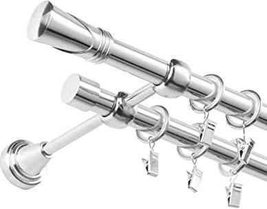 Fenster DEKOR - Gardinenstange Wandmontage 2-läufig 340 cm - Vorhangstange aus Stahl mit 68 Ösen und Clips - Gardinen Stange Stahl - Gardinenstangen im Set mit Dübel - Elegante Vorhangstangen