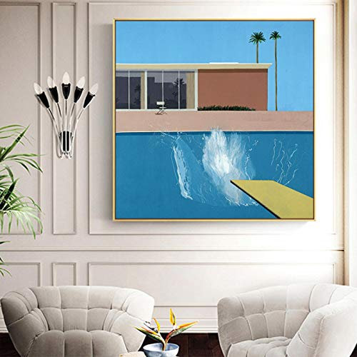 Yooyu Wandkunst David Hockney Bigger Splash Poster Und Drucke Leinwand Malerei Dekoration Bild Für Wohnzimmer Dekor 80x80cm(32x32in) withframe