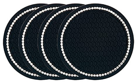 Jagowa 4PCS Bling Car Cup Coasters Rhinestone Car Cup Holder Anti Slip 2.75inch Car Interior Accessories(Black)